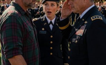 PART 3 “Sir… where did you get Sergeant Holloway’s rescue band?” The question hung over the stadium like thunder trapped inside a clear blue sky. No one moved. Not the cadets standing in polished formation across the field. Not the families packed shoulder to shoulder in the bleachers. Not the officers frozen behind Lieutenant General Daniel Mercer, their faces caught somewhere between confusion and alarm. And not my daughter. Emma stood beside me, her hand still lightly hooked around my arm, but I could feel the tremor pass through her fingers. “Dad?” she whispered. I didn’t answer right away. Because for twenty-seven years, I had prepared myself for a hundred questions. Where did you serve? Why don’t you talk about it? Why does your knee lock up when helicopters fly overhead? Why do you wake up reaching for a rifle that isn’t there? But I had never prepared myself for a three-star general to walk across a football field in front of thousands of people and ask about the dead man whose name I had buried so deep inside my chest that sometimes I forgot it still had teeth. Sergeant Holloway. The name opened a door I had spent half my life holding shut. I looked down at the old leather band on my wrist. The cracked leather. The faded stitching. The small piece of stamped metal sewn into the center. Most people thought it was nothing. A biker bracelet. A relic from some highway souvenir shop. Emma had once asked about it when she was eight, and I told her it belonged to an old friend. That was the truth. Just not all of it. General Mercer’s salute remained sharp, unwavering. That made it worse. “General,” I said quietly, “you don’t need to salute me.” His eyes lifted from the band to my face. For a moment, the years fell away from him. He was no longer a powerful man in a decorated uniform. He was younger, thinner, covered in smoke and fear, bleeding through his sleeve in a valley that officially did not exist. “Yes, sir,” Mercer said. “I do.” A murmur moved through the crowd. Emma turned fully toward me now. “Dad, what is he talking about?” I swallowed. My throat felt lined with dust. Before I could answer, a colonel hurried up behind Mercer, face tight with professional panic. “Sir,” the colonel said under his breath, “we’re live-streaming the ceremony.” Mercer did not look away from me. “Then they can hear it too.” “Sir—” The general lowered his salute at last, but his posture stayed rigid. His voice dropped, though in that silence even whispers seemed amplified. “I was a captain when I last saw that band,” he said. “Captain Daniel Mercer. Second Battalion advisory detachment. Kunar Province.” My bad knee pulsed. Emma’s eyes flicked to me. Kunar. She knew that word. Not because I had told her stories. Because she had once found it written on a folded VA letter I had thrown away and later dug out of the trash because some wounds arrive with paperwork. “You were there?” Mercer asked. I looked past him at the grass field, at the rows of cadets, at my daughter’s future waiting under the sun. “I was there.” Mercer’s jaw tightened. “With Holloway?” I nodded once. The general breathed out slowly, like the answer had confirmed both a miracle and a nightmare. “Then you’re him,” he said. I said nothing. Mercer turned halfway toward the crowd, then back to me. His expression shifted, hardening into command. “This ceremony will pause for five minutes.” The colonel looked as if he might faint. “Sir?” “Five minutes,” Mercer repeated. “No one moves.” Then he looked at Emma. “Cadet Carter,” he said, voice gentler now, “would you escort your father with me?” Emma straightened automatically. “Yes, sir.” Her answer came from training. Her eyes still belonged to a daughter who had just realized her father had a locked room inside him. We walked across the field together. Every step felt too loud. My boots sank slightly into the manicured turf. Emma stayed on my left. Mercer walked on my right. I could feel thousands of eyes pressing into my back, measuring the truck driver in the wrinkled flannel, trying to fit him into the shape of a mystery. Behind the stage, beneath the concrete shadow of the stadium tunnel, the noise dimmed. Only then did Mercer turn to me. “What’s your name?” he asked. “Thomas Carter.” He stared. “No,” he said softly. “That wasn’t the name.” “No,” I agreed. “It wasn’t.” Emma flinched as if I had confessed to being a stranger. Mercer’s eyes narrowed. “What was it?” I reached up and rubbed the scar along my jaw, the one I always said came from a warehouse accident outside Amarillo. “Staff Sergeant Thomas Kane.” The name sounded strange in my own mouth. Dead men’s names usually do. Mercer took a step back. For a moment, his face emptied completely. Then he covered his mouth with one hand, and when he spoke again, his voice had lost all polish. “My God.” Emma looked from him to me. “Dad?” I turned toward her. There are moments in a man’s life when silence becomes a lie. And I had been lying to my daughter for too long. “My name is Thomas Carter now,” I said. “Legally. Since before you were born.” “Why?” I glanced at Mercer. The general understood enough to look away. I answered anyway. “Because some people wanted Thomas Kane dead.” Emma’s face went pale beneath the brim of her cadet cap. Outside, on the field, the band members stood awkwardly with instruments lowered. The crowd buzzed with restrained curiosity. But inside the tunnel, time had slipped backward. Mercer’s voice became careful. “The official report said Staff Sergeant Kane died during Operation Nightglass.” “Official report said a lot of things.” “It said Sergeant Holloway led the extraction.” I laughed once. It came out bitter. “Holloway couldn’t lead anything by then. He had two bullets in his chest and one in his neck.” Mercer closed his eyes. Emma made a soft sound. I hated myself for saying it that plainly, but the past does not become gentle just because children grow up. “What happened?” Mercer asked. “You know part of it.” “I know what they told us.” “That’s not the same thing.” No, it wasn’t. It never had been. The memory rose before I could stop it. Night. Rain. Mountain air cold enough to bite through gloves. Radio static. The smell of diesel, hot metal, and blood. Holloway laughing two hours before everything went wrong, saying if he made it home he was going to buy a red boat and name it Bad Idea. Then the ambush. Not random. Not Taliban. Not insurgents lucky enough to find a convoy route. It had been precise. Too precise. Fire from three ridgelines. IEDs placed exactly where our vehicles would bunch up. Communications jammed before the first explosion finished rolling through the valley. We had been sold. That was the part buried under classifications and medals and sealed testimony. We had not walked into a trap. Someone had opened the gate. “Holloway pulled me out of the first truck,” I said. “Half my leg was pinned. He got me loose. Took a round doing it. Then another. He gave me this band before he died.” Mercer stared at the leather. “Why?” “Because it wasn’t just a band.” I pressed my thumb into the metal imprint and twisted. For twenty-seven years, no one had noticed the mechanism. The tiny plate shifted with a faint click. Emma leaned closer. A narrow strip of darkened metal slid out from inside the leather seam, no longer than a matchstick. Mercer’s breath caught. “What is that?” Emma whispered. “A key,” I said. “To what?” Mercer asked. I looked him in the eye. “To the thing Holloway died keeping out of the wrong hands.” Before he could ask another question, a voice cut through the tunnel behind us. “Well.” Slow. Smooth. Familiar in a way that made my spine lock. “I always wondered whether that ugly piece of leather survived.” I turned. An older man stood at the edge of the tunnel entrance, where sunlight carved his silhouette in gold. Silver hair. Navy suit. American flag pin on his lapel. A smile shaped by decades of practice. Senator Malcolm Reed. The audience outside began clapping politely when they noticed him, mistaking his arrival for part of the ceremony. A former defense secretary. A beloved national figure. The kind of man news anchors called “a lifelong servant of the republic.” I knew him as something else. Mercer stiffened. “Senator Reed.” Reed walked toward us calmly, his dress shoes clicking on concrete. “General Mercer,” he said warmly. “Fine speech. Shame about the interruption.” His eyes moved to me. Not surprised. Not confused. Amused. “Thomas Kane,” he said. “Or is it Carter now?” Emma stepped closer to me. I felt her fear, but also something else. Training. She was measuring exits. Watching hands. Seeing the scene not as a daughter anymore but as a soldier. My little girl had grown sharper than I knew. “You two know each other?” Mercer asked. Reed chuckled. “Everyone knew Staff Sergeant Kane. Briefly.” I did not move. “What are you doing here, Reed?” His eyebrows lifted. “My nephew is being commissioned today. Proud family occasion. Though I admit, seeing a ghost from Kunar Province has made it far more memorable.” Mercer’s face hardened. “You knew he survived?” Reed spread his hands. “General, I was under the impression Staff Sergeant Kane died heroically.” “No, you weren’t,” I said. The senator’s smile thinned. For a moment, the mask slipped. Only a fraction. But enough. Emma saw it. So did Mercer. Reed’s gaze dropped to the leather band. “Some relics belong in graves,” he said softly. I slid the metal strip back into place. “Some graves were dug by cowards.” The air changed. Two men in dark suits appeared behind Reed near the tunnel entrance. Not stadium security. Not Army personnel. Their jackets sat wrong over their shoulders. Guns. Mercer saw them too. His voice snapped cold. “Who are those men?” “My security detail,” Reed said. “They’re not cleared for this field.” “No? How bureaucratic.” Mercer took one step forward. “This is an Army commissioning ceremony. You do not bring armed civilians into a controlled military space without authorization.” Reed looked almost bored. “Daniel, you have always been very committed to rules.” “And you’ve always been very skilled at burying people under them,” I said. The senator’s eyes returned to me. This time, no smile. “You should have stayed dead.” Emma inhaled sharply. There it was. The sentence that changed everything. Mercer’s hand moved slowly toward his radio. One of Reed’s men shifted. I saw the shoulder tighten before the hand reached inside the jacket. Old instincts do not die. They sleep with one eye open. I grabbed Emma by the sleeve and shoved her behind the concrete pillar just as the first shot cracked through the tunnel. The sound blasted through the stadium like a hammer striking steel. People screamed outside. Mercer lunged sideways, drawing his sidearm from beneath his dress jacket. The colonel shouted. Cadets broke formation. Chairs toppled across the stage. Another shot sparked against the concrete inches from my face. I dropped hard onto my bad knee and nearly blacked out from the pain, but my hand had already closed around the attacker’s wrist as he came in too close. He was younger than me. Stronger than me. But strength is not the same as knowing what a man will do before he does it. I twisted his gun arm down, drove my elbow into his throat, and slammed his head against the wall. He collapsed with a choking grunt. Emma stared at me from behind the pillar. Not terrified now. Stunned. As if she had just watched a ghost step out of her father’s skin. The second man fired at Mercer. Mercer returned two shots. The man dropped. The stadium dissolved into chaos. Somewhere outside, an announcer begged people to remain calm. Families surged toward exits. Officers shouted commands. Cadets moved instinctively to shield civilians. Through it all, Senator Reed stood perfectly still. Then he slowly raised both hands. “General,” he said, loud enough to carry, “your guest has assaulted my protection detail.” Mercer aimed his weapon at Reed’s chest. “On your knees.” Reed blinked. “You are making a career-ending mistake.” Mercer’s face was carved from stone. “No, Senator. I made that mistake twenty-seven years ago when I believed your report.” Military police flooded the tunnel seconds later. They restrained Reed’s remaining guard, kicked weapons away, and pulled Mercer back only after he lowered his pistol. But Reed did not look afraid. That bothered me. Guilty men fear exposure. Powerful guilty men fear losing control. Reed looked like a man watching a play proceed according to schedule. As MPs forced him to his knees, he turned his head toward Emma. “Your father never told you,” he said. “How disappointing.” “Quiet,” Mercer snapped. But Reed smiled. “He didn’t tell you why Holloway died. He didn’t tell you what was in that band. And I’m certain he didn’t tell you what happened to your mother.” The tunnel went silent again, though outside the stadium still roared with panic. Emma’s face changed. Slowly. Carefully. Like glass cracking under pressure. “My mother died in a car accident,” she said. Reed looked at me. His smile was a knife. “Is that what he told you?” I moved toward him, but Mercer caught my arm. “Don’t,” he said. He was right. I wanted to hit Reed so badly I could taste blood. Emma turned to me. “Dad?” I could face gunfire. I could face old enemies. I could face ghosts. But I could not face that look in her eyes. “Emma,” I said. “No.” Her voice trembled, but she held it together. “Answer me.” I said nothing. And that silence answered enough. Reed laughed under his breath as the MPs hauled him upright. “You see?” he said. “Heroes are just men with better editing.” They dragged him down the tunnel. But before he disappeared into the light, he looked back at me one final time. “You opened the door, Kane. Now everything comes out.” The ceremony did not resume. How could it? An Army commissioning had turned into a shooting scene, a political scandal, and a resurrection. By noon, the stadium was locked down. By one, federal agents had arrived. By two, every news helicopter in Tennessee seemed to be circling overhead. They put me, Emma, and General Mercer in a secure room beneath the stadium usually used for coaches after games. There were folding chairs, whiteboards, stale coffee, and a television mounted in the corner showing muted footage of my own face. TRUCK DRIVER IDENTIFIED AS DEAD SPECIAL FORCES SOLDIER? THREE-STAR GENERAL SALUTES MYSTERY MAN AT ARMY CEREMONY SHOTS FIRED AFTER SENATOR CONFRONTS COMMISSIONING GUEST Emma sat across from me, arms folded, still in uniform. Her eyes were red, but she had not cried. That hurt more. Crying would have meant she still trusted me enough to break. Mercer stood near the door talking quietly with a major from Army CID. Every few seconds his eyes moved back to me, as if making sure I had not vanished again. Finally Emma spoke. “Start with Mom.” I looked down at my hands. They looked too large. Too rough. Hands made for steering wheels and tire chains, not holding the fragile pieces of a life together. “Your mother’s name was Laura,” I said. “I know her name.” “You know the name I was able to give you.” Emma’s jaw tightened. I took a breath. “Laura Holloway.” Her eyes widened. The room seemed to shrink. “Holloway?” she said. I nodded. “Sergeant Holloway had a sister. Laura. She was a trauma nurse at Fort Bragg when I met her. Smartest woman I ever knew. Mean with a pool cue. Could rebuild a carburetor better than most mechanics. Hated roses. Loved thunderstorms.” Emma’s expression faltered. I had almost never spoken of her mother in details. Only soft, safe fragments. She liked music. She had your eyes. She loved you. Never enough to make Laura real. Because real things could be taken. “She knew?” Emma asked. “About Kunar?” “Yes.” “She knew pieces.” “And the band?” “Yes.” Emma stood suddenly and turned away, pressing both hands against the back of her neck. “You named me Carter. You changed your name. You let me grow up thinking we were just…” She laughed once, broken and sharp. “Normal. Poor, but normal.” “I wanted you safe.” She spun back. “Safe from what?” Mercer answered from the doorway. “From men like Reed.” Emma looked at him. “What did he do?” Mercer came farther into the room. “Operation Nightglass was officially a hostage extraction. A classified joint mission connected to weapons trafficking through Central Asia. Unofficially, it exposed a network of American contractors, intelligence intermediaries, and political patrons using war zones to move money and arms.” “And Reed?” “At the time,” Mercer said, “Malcolm Reed chaired a defense oversight subcommittee. He had access, influence, and friends in places that made evidence disappear.” Emma looked back at me. “What evidence?” I touched the wristband. “Holloway found names. Accounts. Transfer codes. Video. Enough to destroy powerful men. He hid part of it before the ambush.” “In that?” Emma asked. “Not all of it. This is a key. Holloway split the archive. One part was useless without the other.” “Where’s the other part?” I hesitated. Mercer saw the hesitation. So did Emma. Her voice went quiet. “Dad.” I closed my eyes. “With your mother.” For the first time, Emma’s composure cracked completely. “What does that mean?” “It means after Holloway died, I made it home with the key. Barely. I told Laura what I knew. We planned to turn it over to someone we trusted.” Mercer’s face tightened. “Who?” I looked at him. “You.” He went still. “I never received anything.” “I know.” The memory came in broken flashes. Laura at the kitchen table, six months pregnant, hair tied back, copying numbers from Holloway’s last note. Rain hammering the roof. A black sedan idling two houses down. The phone ringing once and going dead. Then the night road. Headlights behind us. Laura telling me not to stop. Metal screaming. Glass exploding. Her hand slipping out of mine. I forced the words out. “They ran us off the road outside Fayetteville. I woke up in a hospital under guard. Laura was gone. They told me she died at the scene.” Emma whispered, “She didn’t?” I shook my head. “I don’t know.” The room froze around that sentence. Mercer stepped closer. “Thomas.” I could not look at him. “Her body was never shown to me. Closed casket. Military paperwork moved too fast. Local police report disappeared. A doctor I never met signed forms no one could later find.” Emma’s voice was barely audible. “You let me believe she was dead.” “I believed she probably was.” “Probably?” “I had a newborn daughter and men hunting me. A friend got us out. New names. New records. I kept moving. Trucking made sense. No roots. Cash routes at first. Then legitimate work once the new identity held.” Emma stared at me as though I had become both more real and less familiar. “All these years,” she said, “you thought Mom might be alive?” “No,” I said. Then I corrected myself, because lies had already done enough damage. “I hoped she was. That’s different.” Emma sat down slowly. She looked suddenly younger than her uniform. Mercer pulled out a chair and lowered himself into it. “Why didn’t you come forward after Reed entered public office?” “With what?” I asked. “A ghost story? A key to an archive I couldn’t find? A dead name? Reed had judges, generals, contractors, donors. I had a baby and a limp.” “You had me,” Mercer said. I looked at him. The old anger rose. “No. I didn’t.” He absorbed that like a blow. “You signed the report,” I said. “You confirmed Nightglass was compromised by enemy surveillance. You called it a tragic intelligence failure.” Mercer’s face went pale. “I was ordered to.” “And I was ordered to die.” Silence. The television in the corner played muted footage of Reed being escorted from the stadium, his silver head bowed, his expression solemn and statesmanlike. Mercer watched it. Then he reached for the remote and turned the screen off. “You’re right,” he said. “I failed you.” I had imagined hearing those words for years. In my imagination, they healed something. In reality, they just sat there. Heavy. Useless. Emma wiped her face quickly, angry at the tear before anyone could acknowledge it. “So what now?” she asked. No one answered. Then my phone buzzed. Once. Twice. Three times. I looked down. Unknown number. A text message appeared. Six words. THE BAND IS ONLY HALF, TOM. My chest tightened. No one had called me Tom except Laura. Not Thomas. Not Kane. Not Carter. Tom. Emma saw my face. “What is it?” Another message arrived. SHE KEPT THE OTHER HALF SAFE. My hand went cold. A third message. ASK YOUR DAUGHTER ABOUT THE LOCKET. Emma’s breath stopped. Slowly, she reached beneath the collar of her uniform and pulled out a small silver locket on a thin chain. I knew it immediately. Laura’s. I had given it to Emma when she was thirteen. Told her it was the only thing recovered from the accident. She held it in her palm. “I’ve worn this every day,” she whispered. Mercer leaned in. “May I?” Emma hesitated, then handed it to him. He examined it carefully. “It opens?” “Barely,” she said. “It’s empty.” “No,” I said. Both of them looked at me. I reached for it with shaking fingers. The locket’s hinge had always been stiff. I had opened it once years ago and found nothing inside but faded velvet. Or so I thought. But Holloway had been a field engineer before Special Forces. Laura had grown up taking apart radios for fun. Those two could hide a secret inside a raindrop. I pressed the edge of the metal key from the wristband into the locket’s inner groove. At first, nothing happened. Then there was a tiny click. The back plate separated. Inside was a chip no bigger than a fingernail, sealed in clear resin. Emma covered her mouth. Mercer whispered, “My God.” The phone buzzed again. One final message. RUN. The lights went out. For half a second, the room was swallowed by darkness. Then emergency lighting kicked in, washing everything red. Outside the door, someone shouted. A gunshot followed. Then another. Mercer moved first. He grabbed Emma by the shoulder and shoved her behind the conference table. “Down!” I snatched the locket chip from his hand and jammed it into my shirt pocket. The door handle rattled. Mercer drew his weapon. “Who has access to this room?” I asked. “Federal agents. CID. Command staff.” The handle stopped moving. Then a voice outside said, “General Mercer, open the door. We’re here to escort Carter to federal custody.” Mercer did not answer. The voice was calm. Official. Wrong. Emma crawled toward the far wall. “There’s a service exit behind that equipment rack.” I stared at her. She gave me a look. “What? You think I didn’t study the building map before commissioning?” Despite everything, I almost smiled. Mercer fired two rounds through the lock as the door burst inward. The first man through went down hard. The second ducked back. “Move!” Mercer shouted. Emma shoved the equipment rack aside. Behind it was a narrow maintenance door painted the same gray as the wall. She kicked the release bar. It opened into a utility corridor smelling of dust and bleach. We ran. My knee screamed with each step. Emma stayed beside me, one hand gripping my elbow, half supporting, half dragging. Behind us, Mercer fired again, then followed. The corridor twisted beneath the stadium. Overhead pipes rattled. Red emergency lights blinked in rhythm with distant alarms. “Who were they?” Emma asked. “Not ours,” Mercer said. That was enough. We reached a loading dock where two campus police officers lay zip-tied but alive beside a stack of folding tables. Mercer cut them loose with a pocketknife and took one of their radios. Static. Jammed. Of course. Outside the dock door, my Freightliner sat across the lot like a rusted blue monument. Emma looked at it. “No.” “Yes,” I said. “Dad, that thing barely survived Tennessee.” “It’ll survive treason.” Mercer stared at me. “You expect a lieutenant general of the United States Army to flee a crime scene in a semi-truck?” “Only if he wants to live.” A bullet punched through the metal dock door. Mercer didn’t argue again. We sprinted across the lot. The Freightliner coughed twice before turning over, as if offended at being rushed. Emma climbed into the sleeper compartment. Mercer hauled himself into the passenger seat, still in full dress uniform, pistol in one hand. I slammed it into gear. The old truck roared. A black SUV swung into the lot ahead of us. I did not slow down. “Thomas,” Mercer said. “Seat belt.” The Freightliner hit the SUV broadside and shoved it sideways like a toy, tires screaming, glass bursting across the pavement. Emma cursed from the back in a way I decided not to address until the world stopped ending. We blew through the rear service gate and onto the access road. Behind us, sirens wailed. Some were real. Some probably weren’t. Mercer twisted around. “Where are we going?” I checked the mirror. Three vehicles followed. “Somewhere Reed won’t expect.” Emma leaned forward between the seats. “And where is that?” I looked at her. “For the first time today, sweetheart, I’m going to tell you the whole truth.” The highway opened ahead. The stadium disappeared behind us. The truck’s engine settled into its old, angry rhythm, hauling the past into daylight one mile at a time. I reached into my pocket and pulled out the resin-sealed chip. Inside it, beneath twenty-seven years of silence, were the names of men who had sold soldiers, buried evidence, erased identities, and maybe—just maybe—kept Laura Holloway alive. Emma stared at the chip. Then at me. “Dad,” she said slowly, “how did that text know I had the locket?” I had no answer. Then the truck’s CB radio crackled. It had not worked properly in years. Static hissed. A woman’s voice came through. Older now. Faint. But unmistakable. “Tom,” it said. “Don’t trust Mercer.” The general went white. Emma stopped breathing. And my hands tightened on the wheel as the voice I had mourned for twenty-seven years spoke again. “Your daughter was never supposed to join the Army.”
