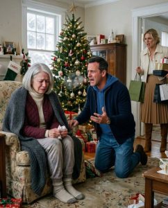 On Christmas morning, my millionaire son asked whether Amanda’s $5,000 monthly support had finally made life comfortable for me. I pulled my blanket closer and told him I had been living without heat since November. Then his elegant wife walked in with gifts in her arms, and the truth began tearing everything apart.On Christmas morning, my millionaire son knelt beside the tree and asked, “Mom, has the $5,000 Amanda sends you each month finally made you comfortable?”

I clutched the blanket tighter around myself and whispered, “Son, I haven’t had heat in this house since November.”

For a moment, the only sound in the room was the old wall clock ticking above the mantel. Outside, snow piled against the windows in thick white layers. Inside, my breath left my mouth in small clouds.

My son, Daniel Whitmore, stared at me as though I had spoken in a language he did not understand. He was forty-two, successful, polished, the kind of man who made other people straighten their backs when he entered a room. His wool coat likely cost more than my monthly pension. Yet in that moment, kneeling beside my artificial Christmas tree with its cracked ornaments and flickering lights, he looked like the little boy who used to ask why the power went out when the bills were late.

“What do you mean you haven’t had heat?” he asked.

I tried to smile. “The furnace broke. I didn’t want to worry you.”

His gaze moved slowly around the room. The plastic taped over the windows. The space heater beside my chair, unplugged because I could not afford the electric bill. The cans of soup stacked on the kitchen counter. The unopened medical letters lying near my Bible.

“Mom,” he said slowly, “Amanda told me she set up automatic payments. Five thousand dollars every month. For over a year.”

My fingers tightened around the blanket. “Amanda told me you were struggling with the new hotel project. She said I shouldn’t bother you. She said you and she were sending what you could.”

Daniel stood so abruptly that the ornaments trembled. “What you could? Mom, that money was for you. Your heat, your groceries, your medication.”

Before I could respond, the front door opened.

Amanda entered carrying gifts wrapped in silver paper, her blonde hair perfectly smooth beneath a white cashmere hat. She smiled brightly, then stopped when she saw Daniel’s face.

“Merry Christmas,” she said, her voice cautious.

Daniel turned toward her. “Where is the money?”

Amanda blinked. “What money?”

“The $5,000 a month I’ve been sending my mother through your account.”

Her smile tightened. “Daniel, not here.”

“Yes. Here.”

The room felt even colder than before. Amanda placed the gifts down one at a time, as though trying to buy herself a few extra seconds. Her diamond bracelet flashed beneath the weak yellow light.

I looked at my son, then at his wife, and suddenly remembered every time Amanda had said, “Your mother is proud. She doesn’t want charity.”

Daniel’s jaw hardened. “Did my mother receive one dollar of it?”

Amanda’s face shifted. Not into guilt. Into irritation.

“That money was being managed,” she said. “Your mother wouldn’t know what to do with that much.”

Daniel went completely still.

And that was the moment Christmas stopped being a holiday in my house and became the morning my son finally saw the woman he had married.

PART 2
Daniel did not raise his voice. That was what frightened Amanda the most.

My son had always been most dangerous when he grew quiet. As a boy, when anger took hold of him, he did not throw toys or slam doors. He sat still, thought carefully, and decided what would happen next. That morning, standing inside my frozen living room while snow tapped gently at the windows, he looked at his wife with that same silent focus.

“Managed,” he repeated.

Amanda slowly removed her gloves. “Daniel, your mother is elderly. She lives alone. She forgets things. I was protecting the money.”

“I am sixty-eight,” I said, my voice rough. “I remember my own hunger.”

Her eyes cut toward me. “Evelyn, please don’t dramatize this.”

Daniel’s head turned slightly. “Don’t speak to her like that.”

Amanda gave one sharp, nervous laugh. “Are you serious? You believe this? Look around, Daniel. Your mother chooses to live like this. I offered to help her move.”

“You offered to put me in a senior facility two counties away,” I said.

“A very nice one,” Amanda replied.

Daniel took out his phone. “Show me the account.”

Amanda’s face hardened. “No.”

He looked at her for a long moment. “Then I’ll call my attorney.”

That changed the entire atmosphere in the room.

Amanda stepped closer and lowered her voice. “Think carefully. It’s Christmas morning. Your mother is emotional. You’re tired. Don’t turn a misunderstanding into a scandal.”

Daniel gave a smile without humor. “A misunderstanding doesn’t leave my mother sleeping in a coat.”

He walked into my kitchen and opened the cabinet under the sink. Frost clung to the old pipes. Then he opened my refrigerator. Beneath the dim bulb sat half a carton of milk, two eggs, a bowl of rice, and a jar of pickles.

For the first time, his face broke.

“Mom,” he whispered.

I looked away because I could not stand the shame in his eyes. “I didn’t want you to think I failed.”

“You raised me alone after Dad died,” he said. “You cleaned offices at night so I could take SAT prep classes. You sold your wedding ring so I could make my first tuition payment. You never failed me.”

Amanda sighed. “This is exactly the kind of guilt I was trying to prevent.”

Daniel turned back. “Where did the money go?”

She folded her arms. “Household expenses.”

“What household?”

“Our household. The Palm Beach renovation. The charity gala tables. Your company image. My image is part of your success, Daniel.”

I slowly sat down, gripping the armrest of my chair.

Daniel’s face went pale with rage. “You used money meant for my mother to decorate a vacation house?”

Amanda’s lips trembled, but her chin lifted. “I used it where it would do the most good.”

The sentence seemed to hang in the air.

Daniel nodded once. “Get out.”

Amanda stared at him. “Excuse me?”

“Get out of my mother’s house.”

“You don’t mean that.”

“I do.”

She glanced at the silver gifts beneath the tree. “Fine. But when you calm down, you’ll realize I saved you from being manipulated.”

Daniel picked up one of the presents and read the tag. “To Evelyn, with love, Amanda.”

He tore off the wrapping paper.

Inside was a designer candle.

My son stared at it. Then he let out one broken laugh. “She has no heat, and you brought her a candle.”

Amanda’s face flushed red. She grabbed her purse, walked to the door, then turned back.

“You’ll regret humiliating me.”

Daniel looked at her with empty eyes. “No, Amanda. I regret trusting you.”

The door slammed behind her.

One minute later, my son knelt in front of me again, but this time he held both of my cold hands in his.

“Mom,” he said, “by tonight, this house will be warm.”

I wanted to believe him.

But I had lived long enough to know money could repair pipes, furnaces, and bills.

It could not always repair betrayal.

PART 3
Daniel made three calls before breakfast.

The first went to a heating company in Albany that advertised emergency service. When the woman on the line told him there were no technicians available until the following week, he did not shout. He simply said his name, mentioned that his construction group held commercial contracts across the state, and asked whether the company owner would rather speak with him directly.Women’s health products

A technician arrived forty-seven minutes later.

The second call went to his private attorney, Leonard Brooks, a careful man with a dry voice and a habit of repeating important facts twice. Daniel placed him on speaker.

“My wife has had control of an account used to distribute personal support funds to my mother,” Daniel said. “My mother has received none of it.”

Leonard was silent for a moment. “How much?”

“Five thousand a month for fourteen months.”

“Seventy thousand dollars,” Leonard said. “Daniel, do not discuss this further with Amanda without counsel present.”

The third call was to his bank.

That one lasted the longest.

I sat in my old recliner beneath three blankets while the heating technician went into the basement. I heard tools clanking, valves hissing, and Daniel’s low voice from the kitchen. He was pacing. I knew because the floorboards creaked in the same rhythm each time he turned.Family law services

When he came back, he looked ten years older.

“Mom,” he said, “I need to ask you something, and I need the truth. Did Amanda ever ask you to sign anything?”

My stomach tightened.

“She brought papers last spring,” I said. “She told me they were for medical emergencies. She said you wanted her to be able to help if something happened.”

Daniel sat across from me. “Did you read them?”

I looked down. “The print was small. I trusted her because she was your wife.”

His hand moved to his mouth.

Suddenly, I felt foolish, old, and exposed. “Daniel, what did I sign?”

“I don’t know yet.”

But his eyes told me he was afraid he did.

By noon, warmth began moving through the vents. It did not blast or roar. At first, it came softly, a faint warm breath against the frozen bones of the house. I cried when I felt it touch my hands.

Daniel pretended not to notice. He went into the kitchen and began throwing expired food out of my refrigerator. Then he ordered groceries, medication refills, and arranged for a nurse to visit the next morning for a wellness check.

I wanted to tell him not to spend so much.

But then I looked at the designer candle Amanda had left on the coffee table.Patio, Lawn & Garden

I said nothing.

At three o’clock, a black SUV pulled into my driveway. Amanda stepped out, no longer wearing her white cashmere hat. Her hair was pinned back tightly, and her mouth was pressed into a thin line. Behind her walked a man in a navy coat carrying a leather folder.

Daniel opened the door before she could knock.

“We need to talk,” Amanda said.

Daniel looked at the man behind her. “Who is he?”

“My attorney.”

Daniel stepped aside. “Good. Mine is on video.”

Amanda entered as if she still controlled the room. Her eyes swept over the technician’s tools, the grocery bags, the pharmacy delivery, and the fresh invoice on the table.

“You’re making this theatrical,” she said.

“No,” Daniel replied. “I’m documenting it.”Coats & Jackets

The man in the navy coat introduced himself as Peter Langford. He did not smile. He placed the folder on the dining table and said, “Mrs. Whitmore would like to resolve this privately.”

I noticed he called her Mrs. Whitmore, not Amanda.

Daniel’s laptop sat open on the table. Leonard Brooks appeared on the screen, glasses low on his nose.

“Mr. Langford,” Leonard said. “Before anyone discusses resolution, I want copies of every document Mrs. Evelyn Harper signed in the presence of Amanda Whitmore.”

Amanda’s eyes flicked toward me.

There it was. A burst of anger so fast another person might have missed it. But mothers notice things. We notice when a child lies about a broken vase. We notice when a husband hides pain. We notice when a woman looks at us as though our existence has become inconvenient.

Peter opened the folder.

“There was a limited financial authorization,” he said. “For assistance purposes.”Surveillance camera systems

Leonard leaned closer to the camera. “Send it.”

Peter hesitated.

Daniel said, “Now.”

The document was emailed. Leonard read in silence. The room grew heavy as he scrolled.

Then his expression changed.

“Daniel,” he said, “this is not merely a financial authorization. This document appointed Amanda as fiduciary manager over support funds designated for Evelyn. It also gave her access to communicate with service providers on Evelyn’s behalf.”

Daniel stared at Amanda. “You had legal access to help my mother pay for heat.”

Amanda raised her chin. “And I would have, had she cooperated.”

I almost laughed. “Cooperated? I called you when the furnace stopped working.”

“You called me during a charity luncheon.”

“I called you because I was cold.”

Amanda turned toward Daniel. “She exaggerates. She always has. She wanted attention.”Parenting advice books

Daniel’s voice lowered. “Careful.”

But Amanda had moved past caution. Her perfect mask had cracked, and bitterness was spilling through.

“You want the truth?” she snapped. “Your mother never accepted me. From the day we married, she looked at me like I was temporary. She kept reminding you of where you came from, what you owed her, what she sacrificed. Every dinner, every holiday, she sat there like a monument to your guilt.”

I felt the words land, but they did not shock me. Sometimes hatred does not arrive like a storm. Sometimes it sits at your table for years, smiling over dessert.

Daniel said, “So you punished her?”

“I protected our life,” Amanda said. “You were sending thousands to this house while she refused to move, refused help, refused anything sensible. Do you know how that looked? A man of your position with a mother living in this neighborhood? This house is embarrassing.”

The room went completely still.Women’s health products

My house was small. The porch sagged. The wallpaper had yellowed. But my husband, Robert, had painted the nursery himself before Daniel was born. My son had learned to ride his bike in the driveway. I planted tulips along the front walk after Robert died because I needed proof that beautiful things could come back.

Daniel looked around, and I knew he was seeing all of it.

“Embarrassing,” he said.

Amanda seemed to realize she had gone too far. “I didn’t mean it like that.”

“Yes, you did.”

Peter cleared his throat. “Mr. Whitmore, emotions are high. Mrs. Whitmore is prepared to reimburse a portion of the funds.”

“A portion?” Daniel asked.

Peter opened another page. “Some expenditures may be classified as shared marital image maintenance.”

Leonard let out a cold laugh through the laptop. “That phrase is nonsense.”Patio, Lawn & Garden

Daniel leaned over the table. “Every dollar. Today.”

Amanda’s face tightened. “You can’t order me like an employee.”

“No,” Daniel said. “But a judge can order records. A forensic accountant can trace transfers. And if any signature was obtained through misrepresentation, this becomes much larger than a family argument.”

For the first time that day, Amanda looked frightened.

Not remorseful.

Frightened.

That difference mattered.

She slowly sat down. “Daniel, listen to me. We have built a life together.”

“You built a life using my blind spots.”

“I am your wife.”

“And she is my mother.”Family

Amanda’s eyes shone, but the tears looked summoned rather than real. “You would destroy our marriage over money?”

Daniel looked at me.

I thought of November nights when I slept in my coat. I thought of holding my prescription bottle and counting pills because I could not afford the refill. I thought of Amanda’s soft voice telling me Daniel was too busy, Daniel was under pressure, Daniel needed me not to burden him.

“It was never only money,” Daniel said.

Amanda wiped a single tear carefully from her cheek. “Then what do you want?”

Daniel stood straight. “You will return the full seventy thousand dollars to an account in my mother’s name by end of business tomorrow. You will provide every record connected to those funds. You will resign any authority over her affairs immediately. And then you and I will discuss our marriage through attorneys.”

Amanda stared at him. “You’re leaving me?”

Daniel answered quietly. “I think you left me a long time ago. I just didn’t notice.”Family law services

She looked at me then, and all the elegance drained from her face.

“You must be pleased,” she said.

I shook my head. “No. I’m warm. There’s a difference.”

That was the final thing I said to her in my house.

Peter collected his documents. Amanda stood, but she did not move toward the door immediately. Her eyes traveled to the Christmas tree, to the old ornaments made from felt and glue, to the photograph of Daniel at seven years old with his two front teeth missing.

For one second, I wondered whether she understood what she had tried to freeze out of him.

Then she turned and left.

The weeks that followed were not simple. Real life rarely ends neatly on Christmas morning.

Amanda did return the money, but only after Leonard filed emergency petitions and Daniel froze several shared accounts. The papers I had signed were challenged. My name was removed from anything she could access. Daniel hired a financial advisor for me, a kind woman named Marisol Grant who spoke slowly, explained every line, and never made me feel foolish for asking questions.Coats & Jackets

The furnace was replaced completely.

The first time the house reached seventy degrees, I stood in the hallway and listened to nothing. No teeth chattering. No groaning pipes. No fear humming under my skin. Only ordinary warmth.

Daniel came over every evening for two weeks. Sometimes he brought dinner. Sometimes he sat quietly answering emails while I watched television. He did not say much about Amanda, but one night I saw the divorce papers in his briefcase when he bent down to pick up his keys.

“I’m sorry,” I told him.

He looked confused. “For what?”

“For being the reason.”

He shut the briefcase and sat beside me. “Mom, you were the truth. The truth is not the reason something breaks. It is the reason we finally see the crack.”

That was my son. Still polished. Still wealthy. But beneath all of that, he was still the boy who once promised me he would buy me a warm house when he grew up.Women’s health products

In February, he did something I never expected.

He did not buy me a mansion. He did not force me into a luxury apartment. He asked me what I wanted.

I told him I wanted my house repaired. Not replaced. Repaired.

By spring, the porch was rebuilt, the windows sealed, the roof patched, and the kitchen painted pale yellow like it had been when Robert was alive. Daniel argued with me about the cost until I told him mothers should be allowed to win some arguments. He laughed then, truly laughed, for the first time since Christmas.

Amanda’s name appeared in the local society pages less often after that. Some friends vanished from her side once the court filings became public. Others remained. That was their choice. I did not follow her life closely. I had spent enough cold nights with her shadow inside my home.

One afternoon in April, a package arrived without a return address.

Inside was the designer candle she had brought me on Christmas morning.

There was no note.

Daniel wanted to throw it away. I told him no. I placed it on the mantel beneath the wall clock. Not because I forgave Amanda. Not because I wanted to remember her.

Because every time I saw it, I remembered the exact morning my son returned to me completely.

The candle was never lit.

By the next Christmas, my house smelled of cinnamon, roasted turkey, and fresh pine. Daniel arrived early, wearing jeans instead of a tailored suit, carrying firewood even though my heat worked perfectly well. He set the logs beside the fireplace and kissed my forehead.

“Merry Christmas, Mom,” he said.

I looked at the tree. The same cracked ornaments hung from the branches. The same old angel leaned slightly left at the top. But the room was warm, the table was full, and my son was no longer looking past me.Patio, Lawn & Garden

“Merry Christmas, Daniel,” I said.

He handed me an envelope.

I narrowed my eyes. “What did we say about expensive gifts?”

He smiled. “Open it.”

Inside was not money. It was a copy of a legal document creating a protected trust for my care, managed by Marisol and overseen by Daniel, with every statement sent directly to me. No one could intercept it. No one could speak on my behalf without my written consent. No one could decide that I was too old, too proud, or too inconvenient to be heard.

My hands trembled.

Daniel sat beside me. “You get control. You get dignity. And you get to stay home.”

I touched the paper, then looked at my son.

For years, I had believed comfort meant heat, food, medicine, and paid bills. Those things mattered. They mattered more than pride.

But comfort also meant knowing that when I whispered the truth, someone finally listened.

Outside, snow began falling again over Albany. It covered the repaired porch, the sleeping tulip beds beneath the ground, and the driveway where Daniel’s car rested under a dusting of white.

Inside, the furnace hummed steadily.

And for the first time in a long time, Christmas morning felt like Christmas morning again.

