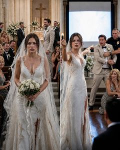 I walked down the aisle with a split lip and a torn veil. My fiancé smirked at his groomsmen and said loudly, “She needed a reminder of who’s boss before we sign the papers.” The entire congregation laughed under their breath, including his mother. I didn’t cry. I calmly reached into my bridal bouquet, took out a flash drive, and plugged it straight into the pastor’s projector. “Let’s look at the real reminder,” I whispered, as the screen came alive behind him.I walked down the aisle with a split lip and a ripped veil, and every step felt like a sentence being read aloud. Dried blood marked the corner of my mouth, poorly hidden beneath powder, while the pearls on my gown trembled as if they knew the truth.

The church was packed. White roses. Golden candles. Three hundred guests pretending they were not staring too closely.

At the altar, Caleb Whitmore waited in his custom black tuxedo, smiling like a monarch about to receive tribute. His mother, Evelyn, sat in the front pew in champagne silk and diamonds bright enough to blind God.

As I reached him, Caleb leaned toward his groomsmen.

“She needed a reminder of who’s boss before we sign the papers,” he said loudly.

The silence cracked open.

Then came the laughter.

Not from everyone. But from enough.

His groomsmen chuckled. Evelyn covered her mouth with gloved fingers, her eyes shining. A few cousins looked away. The pastor froze with the Bible open in his hands.

I did not cry.

Caleb’s hand wrapped around my wrist, tight enough to leave a bruise.

“Smile, Amelia,” he whispered. “You’re embarrassing yourself.”

I looked at him. At the handsome face I had once mistaken for safety. At the man who had slapped me in the bridal suite twenty minutes earlier because I refused to sign the prenuptial amendment his mother had brought in at the last moment.

It had not been a prenup.

It had been a surrender.

My shares in ValeTech. My late father’s voting rights. My grandmother’s estate. All moved into a marital trust controlled by Caleb’s family.

“You marry him,” Evelyn had said, sliding the papers across the vanity, “or the photos leak tonight.”

She meant the edited photos. The fake affair. The forged emails. The scandal designed to destroy my standing before Monday’s board vote.

Caleb had smiled then too.

They thought they had trapped me.

They thought grief had made me fragile. My father had died six months earlier, leaving me his company and a board filled with wolves. Caleb had entered my life with flowers, sympathy, and perfect timing.

But before he died, my father had taught me one rule.

“When men rush you to sign, Amelia, read what they’re afraid you already know.”

So I had read.

I had watched.

And I had recorded everything.

Caleb squeezed my wrist again.

The pastor cleared his throat. “Dearly beloved—”

“Wait,” I said.

My voice was quiet.

Caleb laughed under his breath. “Don’t start.”

I reached into my bridal bouquet, beneath the white orchids and silk ribbon, and pulled out a small silver flash drive.

Then I stepped past Caleb and plugged it directly into the pastor’s projector.

“Let’s look at the real reminder,” I whispered.

Behind him, the screen lit up….

Part 2
At first, Caleb looked amused.

Then the first video began playing.

The screen showed the bridal suite from above, the camera angle crisp and clear. Evelyn stood beside the vanity, one hand resting on the papers, the other holding my phone.

“You will sign before you walk down that aisle,” she said on-screen. “My son is not marrying a useless little heiress with legal opinions.”

A murmur spread through the church.

Caleb’s smile disappeared.

On-screen, I sat in my gown, my veil still untouched, my face pale but composed.

“I need my attorney to review it,” video-me said.

Evelyn laughed. “Your attorney works for your company. And after tomorrow, so will we.”

Caleb stepped into view.

“Just sign, Amelia,” he said. “You don’t even understand what your father built. You inherited power by accident.”

The real Caleb lunged toward the projector.

Two men in plain dark suits rose from the back pew before he made it three steps.

Not security.

My security.

Caleb stopped abruptly.

His eyes darted toward me. “What the hell is this?”

I looked at the pastor. “Please let it play.”

The pastor swallowed, then moved aside.

The video continued.

Caleb’s hand struck my face.

Gasps burst across the church.

Someone screamed.

On-screen, my veil ripped when I caught the edge of the vanity. The orchids in the room trembled as Evelyn leaned closer, not horrified, not surprised.

I touched my split lip and said, “That was a mistake.”

Caleb on-screen sneered. “No, sweetheart. The mistake was thinking you had choices.”

In the front pew, Evelyn rose slowly. “Turn that off.”

Her command had worked on board members, assistants, hotel staff, and her own son.

It did not work on me.

The screen changed.

Emails appeared. Bank transfers. Forged signatures. A private message from Caleb to a ValeTech board member.

Once I marry her, we move the patent portfolio through the trust. Mother says the injunction window is twenty-four hours. By then she’s nobody.

The church erupted.

Chairs scraped. Phones came out. Whispers sharpened into accusations.

Caleb’s best man, Marcus, muttered, “Bro, you said this was handled.”

That was his mistake.

The next file opened.

A recording filled the church.

Marcus’s voice: “The edited photos are ready. We leak them if she refuses. Make her look unstable.”

Evelyn’s voice followed, cold as winter glass. “Good. Weak women are easiest to erase.”

I finally turned toward them.

“You picked the wrong weak woman.”

Evelyn’s face twisted. “You stupid girl. Do you think a wedding slideshow changes anything? We own judges. We own board votes.”

“No,” I said. “You rented cowards.”

The side doors opened.

Detective Harris entered with two uniformed officers. Behind them came my attorney, Nia Patel, in a navy suit, carrying a leather folder.

Caleb stared at her.

Nia smiled pleasantly. “Hello, Caleb. I believe you remember me from the emails you tried to delete.”

His mouth opened, but no sound came out.

I faced the congregation.

“Two months ago, I found irregularities in ValeTech’s licensing division. Payments routed through shell companies. Patents prepared for illegal transfer. Board members bribed. My fiancé’s family was not marrying into mine.”

I looked back at Caleb.

“They were staging a corporate theft.”

Evelyn laughed once, brittle and loud. “You have no idea how powerful we are.”

Nia stepped forward. “Actually, she does. Amelia has been acting as cooperating complainant in a financial fraud investigation for six weeks.”

The room went completely silent.

I lifted my bouquet, now missing its secret.

“The flash drive is a copy,” I said. “The originals are with the district attorney, the SEC, and every independent director at ValeTech.”

Caleb whispered, “Amelia.”

There it was.

Not love. Calculation.

A man realizing the door had locked behind him.

Part 3
The pastor stepped back from the altar as if it had caught fire.

Detective Harris walked straight toward Caleb.

“Caleb Whitmore, you are under arrest for assault, extortion, conspiracy to commit fraud, and witness intimidation.”

The church turned into a storm.

Caleb jerked backward. “This is insane. She’s lying.”

I touched my lip. “Then smile for the cameras.”

Half the congregation was already filming.

His mother stepped between him and the detective. “You will not touch my son.”

Detective Harris looked unimpressed. “Ma’am, move.”

Evelyn lifted her chin. “Do you know who I am?”

Nia opened the leather folder.

“We do. Evelyn Whitmore, you are also named in the warrant.”

For the first time that day, Evelyn looked human.

Small.

Old.

Furious.

The officers moved in.

Caleb fought when they took his wrists. Not bravely. Not dramatically. He twisted like a spoiled child resisting consequences. His cufflinks flashed beneath the church lights as cold metal closed around his skin.

“You set me up!” he shouted.

I walked closer, slowly enough for him to see I was not trembling.

“No, Caleb. You walked in exactly as yourself. I just turned on the lights.”

His face reddened. “You’ll regret this. No one will marry you after this.”

I smiled then.

It hurt my lip, but it was worth it.

“I was never afraid of being unmarried. I was afraid of being owned.”

Evelyn was cuffed beside him, diamonds shaking at her throat.

Her eyes burned into mine. “Your father would be ashamed.”

That struck deeper than the slap.

For half a second, the church disappeared, and I was twelve again, hiding beneath my father’s desk while he worked late, listening as he told me that power without decency was only hunger in a suit.

I stepped close to Evelyn.

“My father built something real. You built a family business out of threats and stolen signatures.”

I lowered my voice.

“And today, I inherited more than his company. I inherited his patience.”

Nia handed me another document.

I turned toward the stunned guests.

“For anyone here from ValeTech, the emergency board packet is now live. The bribed directors have been suspended pending investigation. The Whitmore merger proposal is terminated. Effective immediately, I resume full voting control.”

Marcus tried to edge toward the side aisle.

One of my security guards blocked him.

The detective glanced over. “Marcus Hale?”

Marcus stopped breathing.

The room watched him collapse before anyone even touched him.

Caleb looked at me then with pure hatred. “You planned this during our engagement?”

“No,” I said. “I planned it after you made my assistant cry, after your mother threatened my housekeeper’s visa, after Marcus followed me for three nights, and after you told me love was obedience.”

His jaw tightened.

I pulled the torn veil from my hair and let it drop at his feet.

“The engagement was your plan. The ending is mine.”

They were led down the aisle meant for my wedding march.

No one laughed now.

Evelyn stumbled once. Caleb kept looking back, again and again, as if waiting for the world to remember that he mattered.

But the world had moved on.

Three months later, the church video became Exhibit A.

Caleb accepted a plea once the forensic accountants uncovered the shell companies. Evelyn fought longer, then lost harder. Marcus testified first and cried on the stand. Two board members resigned before indictment. ValeTech survived, cleaner and sharper than it had been before.

My lip healed.

The scar stayed, faint as a whisper.

On the first morning of spring, I stood inside my father’s old office, sunlight spreading across the city below. The company name gleamed on the glass wall behind me. My name rested beneath it now, not as decoration, not merely as inheritance, but as fact.

Nia leaned against the doorway with coffee.

“Any regrets?”

I looked at the framed photograph of my father on the shelf. Then at the torn veil, sealed in glass beside the court order that returned everything they had tried to steal.

“No,” I said.

Outside, the city moved like a promise.

For the first time in months, my hands were steady.

I had walked into that church as prey.

I walked out as proof.

