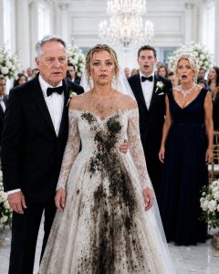 My mother-in-law dumped something foul all over my wedding dress and left a note: “Know your place.” In front of 200 guests, I wore it anyway, took my father’s arm, and walked down the aisle without crying once. Then I smiled at the groom and whispered, “Your mother forgot one thing — I know the secret that will destroy you both.”My mother-in-law ruined my wedding gown three hours before I was meant to marry her son. She poured black, rancid garbage water over the silk bodice, tucked a note into the lace, and wrote, “Know your place.”

For ten seconds, I only stared.

The dress hung from the closet door like an injured ghost. Pearl buttons. Hand-stitched sleeves. My mother’s veil placed carefully beside it. The stain had spread across the front in a dark, hideous burst, dripping down onto the hardwood floor of the bridal suite.

Behind me, my maid of honor, Tessa, sucked in a breath. “Maya… who did this?”

I picked up the note with two fingers.

I recognized the handwriting.

Eleanor Whitmore wrote every insult as though she were sending a thank-you card.

For two years, I had been smiled at, corrected, evaluated, and dismissed by that woman. She called me “sweetheart” when she meant servant. She asked whether my father was “comfortable” paying for his suit. She told her friends I was “pretty enough, for someone without background.”

And Daniel, my fiancé, would always kiss my forehead and say, “She’s just protective.”

Protective.

That was his word for cruelty whenever it wore pearls.

Tessa grabbed her phone. “We’re calling security.”

“No,” I said.

She stared at me. “No?”

I looked at myself in the mirror. My hair was pinned perfectly. My makeup was gentle, expensive, flawless. My hands did not shake.

The woman looking back at me did not seem shattered.

She looked done waiting.

My father knocked once and stepped inside. He saw the dress. His face turned pale, then red. “Maya.”

“I’m wearing it,” I said.

“No, baby.”

“Yes.”

Tessa whispered, “You can’t walk in front of two hundred people like that.”

I turned toward her. “That’s exactly why I can.”

Downstairs, the string quartet had begun playing. Guests were being seated beneath white roses and crystal chandeliers. The Whitmores had invited judges, bankers, donors, senators, people who adored spotless reputations and filthy secrets.

They believed I was a fortunate girl marrying above myself.

They had no idea I had spent six months marrying beneath myself with my eyes wide open.

I stepped into the ruined dress. The cold stain pressed against my skin. My father’s jaw tightened, but he gave me his arm.

At the chapel doors, he whispered, “Tell me what to do.”

I squeezed his hand.

“Walk slowly.”…

Part 2
The doors opened, and every conversation stopped.

Two hundred guests turned toward me. First came the smiles. Then confusion. Then horror.

The stain could not be ignored. It stretched from my chest to my waist like a wound displayed in public. Someone dropped a program. Someone whispered, “Oh my God.” Cameras rose, then lowered, then rose again.

At the altar, all the color left Daniel’s face.

Beside him, Eleanor Whitmore smiled.

Not openly. She was far too practiced for that. It was small, sharp, triumphant.

She thought I would sob. She thought I would flee. She thought my humiliation would prove her point in front of her entire world.

I kept walking.

My father’s arm shook beneath my hand, but I did not. Step after step, under the chandeliers, through the white roses, toward the man who had lied to me in restaurants, in bed, and in front of my dying mother’s photograph.

Daniel leaned forward when I reached him. “Maya,” he hissed, “what the hell are you doing?”

I smiled like a bride.

“Your mother forgot one thing,” I whispered. “I know the secret that will destroy you both.”

His eyes darted toward Eleanor.

Good.

Fear knew fear.

The priest cleared his throat. “Dearly beloved—”

“Wait,” I said.

A ripple passed through the room.

Daniel caught my wrist. “Don’t embarrass yourself.”

I looked down at his hand until he let go.

Then I turned toward the guests.

“I apologize for the delay,” I said, my voice even, carrying through the microphone hidden in the floral arch. “Before we begin, I’d like to thank Eleanor Whitmore for the note she left with my dress.”

A murmur lifted.

Eleanor’s smile disappeared.

I raised the stained paper. “Know your place,” I read.

Daniel whispered, “Maya, stop.”

I didn’t.

“For a long time, I thought my place was beside Daniel. I ignored the warnings. The secret calls. The missing money from our joint account. The way his mother answered questions meant for him.” I looked at him. “But then I remembered my actual place.”

I reached into my bouquet and took out a small silver flash drive.

“My place is senior forensic accountant for the state attorney’s financial crimes division.”

The room went silent enough for Eleanor’s inhale to be heard.

Most people knew I worked in finance. Very few knew exactly where, because Daniel had always introduced me as “doing numbers for the government,” as though my career were only a pastime.

I nodded to Tessa.

At the back of the chapel, the projection screen came down. It had been prepared for a sweet childhood slideshow. Instead, the first image appeared: bank transfers, shell companies, signatures, dates.

Daniel stepped toward me. “Turn it off.”

Tessa called from the sound booth, “Touch her and I send the full file to every phone in this room.”

I faced the guests again.

“Daniel and Eleanor used Whitmore Foundation charity funds to pay personal debts, hide gambling losses, and bribe a zoning official for their new hotel project. They also planned to marry me into signing liability documents next week.”

Eleanor rose. “She’s lying.”

I clicked a small remote.

The screen changed to security footage from the bridal hallway.

Eleanor entered. Eleanor opened my closet. Eleanor poured the filth down my dress. Eleanor tucked the note into the lace.

The room exploded.

Part 3
“Turn it off!” Eleanor screamed, and in that moment everyone saw the real woman beneath the pearls.

Daniel lunged for the projector remote, but my father stepped between us. He was sixty-four, gentle, and a retired boxing coach who still knew how to make a man rethink his decisions with one look.

“Sit down, son,” he said.

Daniel froze.

Two men in dark suits entered through the side doors. They were not hotel security. They were investigators.

Eleanor recognized one of them. Her knees nearly gave out.

I had not arrived at my wedding hoping to create a spectacle. I had come with signed affidavits, copied records, a protected evidence packet, and a warrant set to be executed after the ceremony began. The dress had not been part of the plan.

It was only the wrapping paper.

An investigator walked up to Daniel. “Daniel Whitmore, we need you to come with us.”

Daniel looked at me as if I were the one who had betrayed him.

That almost made me laugh.

“You set me up,” he said.

“No,” I answered. “You committed crimes in emails you copied me on because you thought I was too stupid to understand them.”

Eleanor pointed a trembling finger at me. “You disgusting little opportunist. You wanted our name.”

I stepped closer, so only the first few rows could hear.

“Eleanor, your name is about to be printed under the words charity fraud.”

Her mouth opened, but nothing came out.

Then the phones began buzzing.

Tessa had sent the evidence summary to every guest, with a link to the full legal filing that had already been submitted that morning. Not rumors. Documents. Transfers. Voicemails. Messages between mother and son.

Daniel’s best man stepped away from him. A judge in the third row stood and left. The mayor’s wife covered her mouth. The donors began whispering like blades.

Daniel tried one last performance. He lowered his voice, soft and pleading. “Maya, please. We can fix this. I love you.”

I looked down at my destroyed dress.

Then at the man who had watched his mother crush me for years because her cruelty benefited him.

“You don’t love me,” I said. “You loved the signature you thought I’d give you.”

The investigator took his arm.

Eleanor pushed past a row of chairs. “You can’t do this to my family!”

“My family,” I said, turning toward my father, “is standing beside me.”

The chapel doors opened again. This time, Daniel and Eleanor were the ones led through them, not me. The guests watched as their flawless dynasty walked out beneath white roses, stripped of power by a bride they had mistaken for decoration.

I removed the veil and handed it to my father.

“Ready to leave?” he asked.

I looked around the chapel, at the flowers, the cameras, and the ruined expressions of people who had once looked straight through me.

“No,” I said. “I paid for the reception.”

So I changed into the simple ivory dress Tessa had hidden in her car, entered the ballroom, and danced with my father while the cake stood untouched behind us. By dessert, half the guests had apologized. By midnight, three donors had offered statements. By morning, every major paper had the story.

Six months later, the Whitmore Foundation was dissolved. Eleanor pled guilty to fraud and obstruction. Daniel’s hotel project collapsed, his accounts were frozen, and his charming smile became a mugshot everyone shared for weeks.

As for me, I kept my mother’s veil, sold the wedding gown to an evidence collector, and bought a quiet house with windows full of light.

Sometimes people ask whether I regret walking down that aisle in a ruined dress.

I tell them the truth.

That was not the day I was humiliated.

That was the day everyone finally saw the stain.

