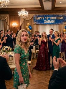 On my eighteenth birthday, I stepped into a ballroom filled with balloons, music, and cameras—only to hear my sister laugh, “Surprise! I’m turning eighteen again tonight.” My mother smiled and said, “Just let her have this, honey.” I stood there holding my own birthday cake while everyone applauded for her. Three years later, I returned successful… and my sister screamed, “You ruined this family!”My name is Madison Blake, and the night I turned eighteen was the night I finally realized I had only ever been a visitor in my own family.

My parents had booked the banquet hall at a country club in Arlington, Virginia. Gold balloons floated everywhere, a three-tier cake stood near the center, a photographer moved through the crowd, and a large banner read “Happy 18th Birthday!” For one foolish, hopeful moment, I believed they had finally picked me. My older sister, Vanessa, had always been the pretty one, the emotional one, the one who made every room revolve around her. But that night was supposed to belong to me.

Then I entered and saw her standing in the middle of the room in a glittering blue dress.

Everyone was clapping for her.

Vanessa raised a champagne glass and laughed, “Surprise! I decided I wanted to celebrate being eighteen again.”

I stopped near the doorway, still holding the small gift bag my best friend Lily had given me. My mother hurried toward me with a smile that looked forced. “Madison, don’t make that face. Vanessa has been feeling down lately. Just let her enjoy this.”

“But it’s my birthday,” I whispered.

My father exhaled as if I were humiliating him. “You’re eighteen now. Start acting mature.”

Across the room, Vanessa blew me a kiss. “Don’t worry, Maddie. You can take a picture with my cake later.”

People laughed. Maybe not viciously, but enough to make heat rush into my face. The photographer kept taking photos of Vanessa beneath my birthday banner while my parents stood beside her, glowing with pride. My name was not written on the cake. My favorite songs were not playing. Even my chair at the family table had been handed to one of Vanessa’s friends.

I walked up to my mother and said, “You really gave her the whole party?”

She leaned in close and hissed, “Do not ruin this night.”

That was when something inside me snapped.

I set the gift bag down, turned away, and left the country club crying. Behind me, I heard Vanessa call, “Madison always has to be so dramatic!”

Three years later, when I came back to that same family, I was not crying anymore.

And Vanessa was not laughing anymore.

Part 2
After that birthday, I stopped pleading with my family to love me the right way.

Two weeks after graduation, I moved into Lily’s basement. Her parents asked for almost nothing in rent, and I worked morning shifts at a coffee shop while attending business classes at a community college at night. My parents called at first, but every conversation was nearly identical.

My mother would say, “You’re overreacting.”

My father would add, “Family forgives.”

Vanessa texted me once: “Still mad about a party? Grow up.”

So that was exactly what I did.

I grew up without them.

I learned how to manage money, how to study while exhausted, how to smile through rude customers, and how to present ideas even when my voice trembled. During my second year of college, I began creating affordable formal dresses for girls who could not afford to spend hundreds on prom or graduation gowns. I uploaded videos showing how I turned thrifted dresses into beautiful designs. One video went viral after a girl burst into tears when she saw herself wearing a gown I had made from a $12 curtain panel.

By the time I was twenty-one, I had a small studio, a website, and a growing brand called Second Chance Gowns. Local news featured my work. Then a national morning show invited me to New York.

That was when my mother called again.

Her voice sounded sweeter than I remembered. “Madison, honey, we saw you on TV. We’re so proud.”

I nearly laughed. Proud had never arrived so late before.

Then she revealed the real reason she had called. Vanessa was engaged, and she wanted me to design her wedding dress for free. Not an ordinary dress. A custom gown worth thousands.

“She’s your sister,” Mom said. “This could bring everyone back together.”

I agreed to meet them—not because I wanted revenge, but because I wanted to see whether they had changed.

We met at my studio on a rainy Thursday. Vanessa came in wearing designer sunglasses and the same smug smile she had worn at the birthday party she stole from me. My parents followed behind her, behaving as though the past three years had only been a minor misunderstanding.

Vanessa glanced around my studio and said, “Cute place. I honestly didn’t think you’d get this far.”

My father cleared his throat. “Madison, let’s not start anything.”

I gave a small nod and opened my sketchbook. “Tell me what you want.”

Vanessa smiled. “Something unforgettable. After all, everyone will be looking at me.”

Then Lily stepped out from the back room carrying a framed photo from my eighteenth birthday—the one where Vanessa stood beneath my banner.

Vanessa’s smile dropped.

Part 3
Silence filled the room.

Vanessa stared at the picture as though it were proof from a criminal trial. My mother’s expression tightened. My father looked away. Lily placed it carefully on my desk and said, “Madison keeps this here to remind herself why she started making dresses for girls who feel invisible.”

Vanessa snapped, “That was years ago.”

“Yes,” I said calmly. “And none of you ever apologized.”

My mother pressed her lips together. “We didn’t realize it hurt you that much.”

I looked straight at her. “I walked out crying on my eighteenth birthday while you told me not to ruin Vanessa’s night. How much clearer did I need to be?”

For once, my father had nothing to say.

Vanessa folded her arms. “So what, you brought us here to shame me?”

“No,” I said. “I brought you here because I wanted to know whether you wanted me as a sister or just as a free designer.”

Her eyes sharpened. “You think you’re better than us now because strangers clap for you online?”

There it was—the jealousy I had confused with confidence my entire life.

My mother whispered, “Vanessa, stop.”

But Vanessa refused to stop. She pointed at me and said, “You built your whole little success story around making us look bad. You ruined this family.”

I slowly rose from my chair. “No. I left a family that made me feel unwanted. What happened after that was my life, not your punishment.”

Then I pushed a sheet of paper across the desk. It was a contract with my regular design fee.

“I’ll make the dress,” I said. “But not for free. And not while pretending nothing happened.”

Vanessa snatched up her purse and stormed out. My father went after her, but my mother remained. Tears gathered in her eyes as she stared at the birthday photo.

“I should have protected you that night,” she whispered.

I did not hug her. Not yet. Some wounds require more than a single apology. But I did say, “That would have changed everything.”

Vanessa never ordered the dress. Two months later, I heard her wedding had been postponed because she accused everyone of choosing me over her. Maybe she had always needed attention so desperately that love felt like a competition.

As for me, I continued designing gowns for girls who deserved to feel noticed.

So tell me, if your own family stole your milestone and called you selfish for being hurt, would you forgive them when they came back needing something—or would you finally choose yourself?