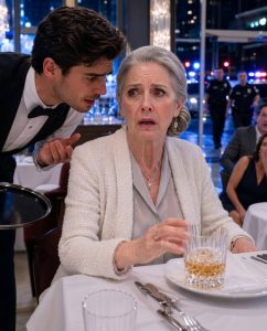 I was eating dinner at an elegant restaurant with my daughter and her husband. After they walked out, the waiter moved nearer, his voice almost too soft to hear as he whispered, “Ma’am… please don’t drink what they ordered for you.”The waiter’s hands shook as he placed my crystal glass on the table. “Ma’am,” he whispered, without looking at me, “please let me replace that drink before you take another sip.”

Across the restaurant, my daughter, Claire, was sliding into her white coat while her husband, Evan, settled the bill. They had already said their goodbyes, saying they were late for a charity reception. Claire kissed my cheek. Evan pressed my shoulder and smiled like I belonged to him.

“Finish your wine, Margaret,” he said. “It’ll help you sleep.”

Then they vanished through the gilded doors.

I stared at the pale amber drink beside my plate. It was not the wine I had ordered. The waiter, a young man named Daniel, bent close while pretending to clear the table.

“I heard your son-in-law talking near the service station,” he murmured. “He handed something to another server and said it had to go into your drink. That server refused. Mr. Vale did it himself.”

My heart splintered, but my expression did not change. Only hours before, Claire had called me forgetful and laughed when Evan suggested I needed someone else to manage my finances. I had confused cruelty with impatience. Now I recognized planning.

“How much did you see?”

“Enough to be scared.”

I pushed the glass away. “Bring me a clean napkin, a sealed container, and your manager. Quietly.”

Daniel stared at me. He had expected terror. Maybe tears. Instead, he saw the woman I had been before Claire decided age had made me powerless.

For thirty-two years, I had served as a forensic scientist for the state. I had testified in major trials, exposed false explanations, and trained prosecutors to see how dangerous schemes could hide behind ordinary symptoms. Claire knew I had retired. Evan knew only that I was a lonely widow with a valuable estate.

The manager brought a sterile food container from the kitchen. I poured the drink into it, sealed it, signed across the lid, and asked Daniel and the manager to sign as witnesses. Then I called Detective Lena Ortiz, an old colleague who owed me nothing but trusted my instincts.

Before she arrived, my phone buzzed.

CLAIRE: Did you finish your drink, Mom?

A second message appeared.

CLAIRE: Please answer. We’re worried.

I looked at the words until they blurred.

Then I typed: Delicious. Feeling sleepy already.

Three dots appeared at once.

CLAIRE: Good. Go home and rest. We’ll handle everything tomorrow.

I locked the screen.

Daniel whispered, “What are they planning?”

I looked toward the rain beyond the windows and remembered the power-of-attorney papers Evan had slid across my breakfast table that morning.

“They think tomorrow belongs to them,” I said. “Let’s make sure it doesn’t.”

“And make sure they never forget tonight.”

PART 2
The laboratory confirmed that the drink had been tampered with. Because of my medical condition, the results suggested it could have caused serious complications while appearing to be only an unfortunate medical incident.

That was his first mistake.

His second was assuming I did not know how to preserve evidence properly.

By dawn, Detective Ortiz had the sealed sample, restaurant surveillance, witness statements, and a warrant request already moving forward. She told me to behave normally.

So I did.

At ten, Claire and Evan arrived carrying coffee, pastries, and a private nurse I had never seen before.

Claire hurried toward me with rehearsed concern.

“Mom, you look exhausted.”

“I slept deeply,” I said.

Evan glanced at Claire, satisfied.

“That proves you need help. Last night was frightening. You were confused at dinner.”

“I was?”

“You repeated yourself. You nearly wandered into traffic.”

The lie came easily.

Practiced.

Claire took my hand.

“We found a memory-care residence. Just temporarily.”

Then Evan set documents on the table: durable power of attorney, asset-management authority, and consent for residential placement.

He tapped the signature line.

“We’ll protect everything,” he said.

Everything meant my home, my investments, and the controlling shares I still held in Vale Biomedical, the company Evan managed because I had funded his failing startup.

He believed I was worth forty million dollars.

He did not know I had spent the previous month restructuring my estate after finding unexplained company transfers. My shares now belonged to a protected trust controlled by an independent board. Evan could not reach them, even with my signature.

I let my hand tremble as I picked up the pen.

Claire smiled.

“You’re doing the right thing, Mom.”

Instead of signing, I let it fall.

“I feel dizzy.”

The nurse moved fast, but not toward me.

She collected the documents first.

That told me who had brought her there.

I sank onto the sofa, pretending confusion while a hidden recorder caught Evan’s voice.

“Once she’s admitted, we can challenge the trust,” he muttered.

Claire whispered,

“What if the restaurant evidence shows up?”

“It won’t,” Evan replied. “By now there’s nothing left for anyone to question. She already looked unstable enough.”

My daughter’s answer was colder than his.

“You promised this would be over by Friday.”

I kept my eyes closed while something inside me broke permanently.

Then the doorbell rang.

Evan froze.

“That must be my lawyer,” I said.

His confidence returned.

“Good. He can explain why this is necessary.”

Samuel Reed entered.

He was not only my attorney, but a former federal prosecutor and chairman of the trust board.

Two forensic accountants followed him with folders in their hands.

Evan’s face shifted.

Samuel sat across from him.

“We found eleven million dollars missing from Vale Biomedical.”

Claire turned white.

Evan laughed.

“This is absurd.”

Samuel opened one folder.

“Shell companies. False contracts. Transfers authorized with your credentials.”

Evan looked at me.

For the first time, he realized that what happened at the restaurant had not shielded him.

It had become the opening piece of evidence against him.

Part 3
Evan stood so abruptly that his chair hit the floor.

“You set us up.”

“No,” I said. “You drugged me, lied about my condition, tried to seize my assets, and discussed it in my living room. I simply allowed you to continue.”

Claire stared at the hidden recorder. “Mom, Evan pressured me.”

He spun toward her. “Don’t you dare.”

Their partnership fractured instantly.

Samuel placed another paper on the table. Claire’s inheritance had been suspended pending investigation. Evan had been removed from every company role.

“You can’t remove me,” Evan snapped. “I’m chief executive.”

“You were,” Samuel said.

Sirens drew closer.

Claire clutched my sleeve. “Please. I’m your daughter.”

I looked into the face I had kissed after nightmares and protected through every selfish mistake.

“You texted to ask whether I finished the drink.”

“I was worried.”

“No. You were checking whether it worked.”

The front door opened. Detective Ortiz came in with two officers and a warrant. Behind them stood Daniel.

Ortiz faced Evan. “You are under arrest for aggravated assault, conspiracy, evidence tampering, fraud, and exploitation of a vulnerable adult.”

“I never touched her!”

Daniel answered, “I watched you pour it.”

Claire moved backward toward the hallway, but an officer stopped her.

Ortiz turned. “Claire Vale, you are under arrest for conspiracy, financial exploitation, and obstruction.”

Claire began sobbing.

“Mom, don’t let them do this.”

I stepped closer.

“You did this when you decided my life was worth less than my money.”

Evan lunged, but officers shoved him against the wall. His watch dropped to the floor. Claire screamed that he had destroyed everything. Evan shouted that the plan had been hers. Within moments, they accused each other of choosing the drug, hiring the nurse, forging medical notes, and moving company money.

Detective Ortiz recorded every word.

The nurse was arrested. Claire’s laptop held drafts of my obituary, memory-care forms, and a spreadsheet titled “After Mom,” listing my jewelry.

Evan pleaded guilty. He received twelve years and was ordered to repay millions. Claire refused a plea deal. The jury watched the footage, read her messages, and heard her complain that the plan was taking too long. She received eight years.

Six months later, I went back to the restaurant.

Daniel was no longer a waiter. A scholarship from the foundation I created in his name had sent him to nursing school. Until classes began, the owner made him evening manager.

We sat at the same table.

He poured sparkling water from a sealed bottle. “Safe this time.”

I raised my glass. “Because you spoke when silence would have been easier.”

Outside, rain turned the city silver. My house was quiet, but it was not empty. I filled it with friends and students who did not calculate love in dollars. Vale Biomedical survived under honest leadership, and the recovered funds paid for clinics that protected elderly victims of financial abuse.

Grief still arrived without warning. Revenge had not returned the daughter I believed I had raised.

But truth gave me what vengeance alone never could.

Peace.

I drank without fear.

